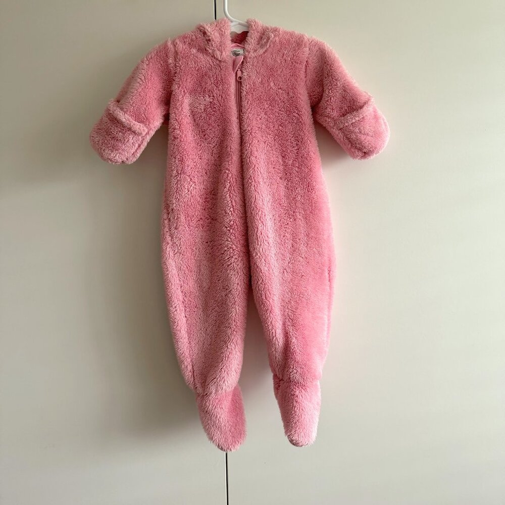 Uniqlo Baby Girl Bear Hoodie One Piece Fleece Zip Bodysuit Size 12M